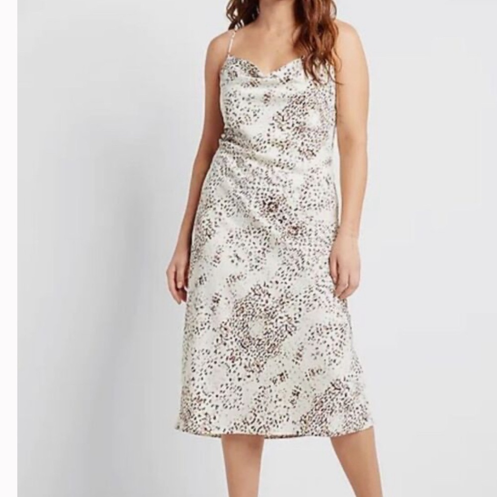 ExpressXRachel Zoe Printed Satin Cowl Neck Midi Slip Dress Natural Leopard Print - Picture 2 of 7